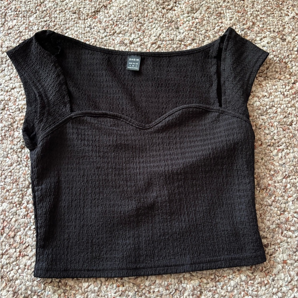 SHEIN Black Textured Crop Top